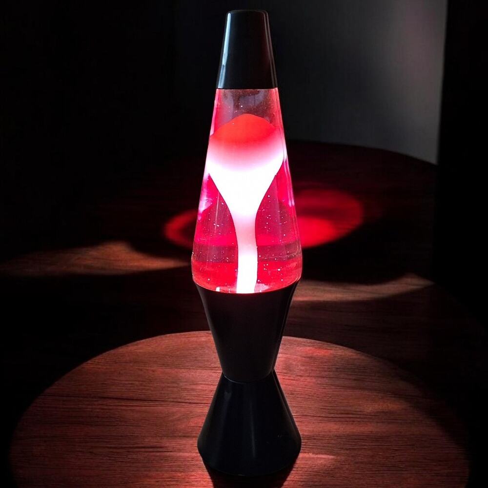 Vintage Lava Lite Lamp Black Base Yellow Wax Purple Glow Retro Motion Light 14"